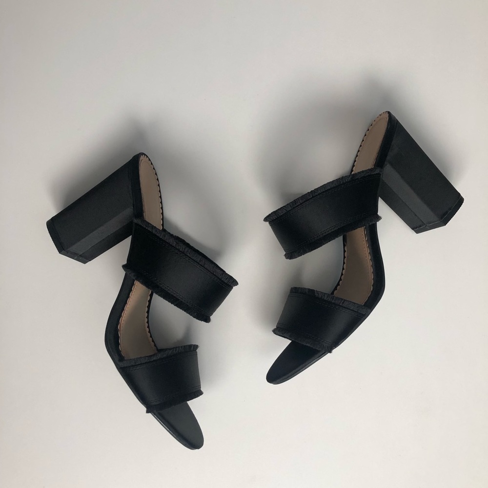 Lauren Conrad: 2-Strap Black Satin Heels